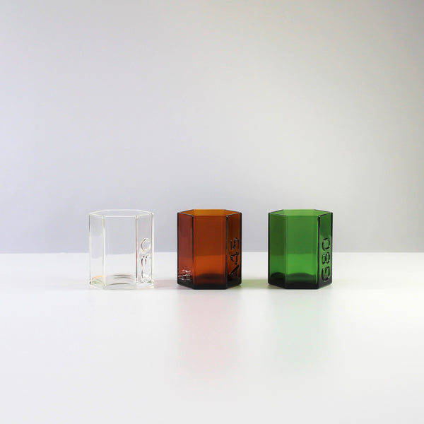 3 x Recycled Coloured Glass Hexagonal Pots