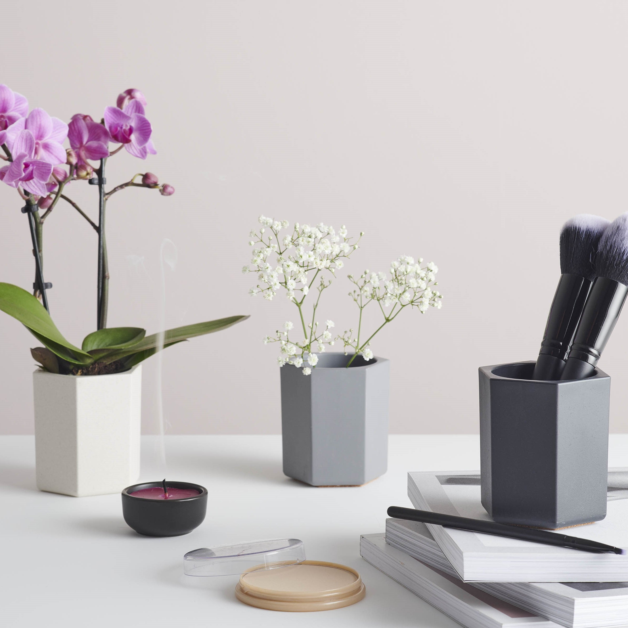 3 x Hexagonal Bamboo Desk Pots – Sustainable Planters & Organizers