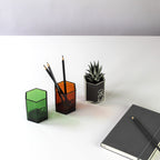 3 x Recycled Coloured Glass Hexagon Pots – Desk Organisers & Planters
