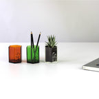 3 x Recycled Coloured Glass Hexagon Pots – Desk Organisers & Planters