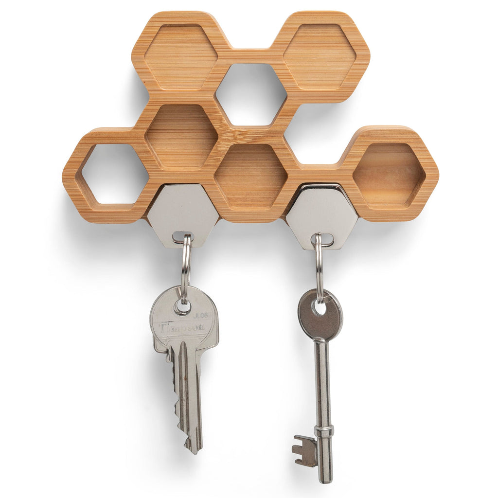 Honeycomb Bamboo Key Holder – Magnetic Wall-Mounted Key Rack