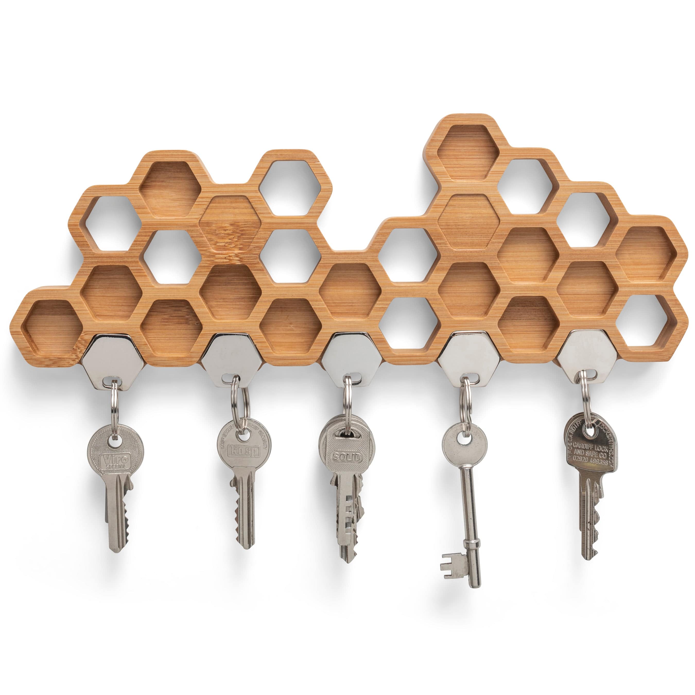 Honeycomb Bamboo Key Holder – Magnetic Wall-Mounted Key Rack
