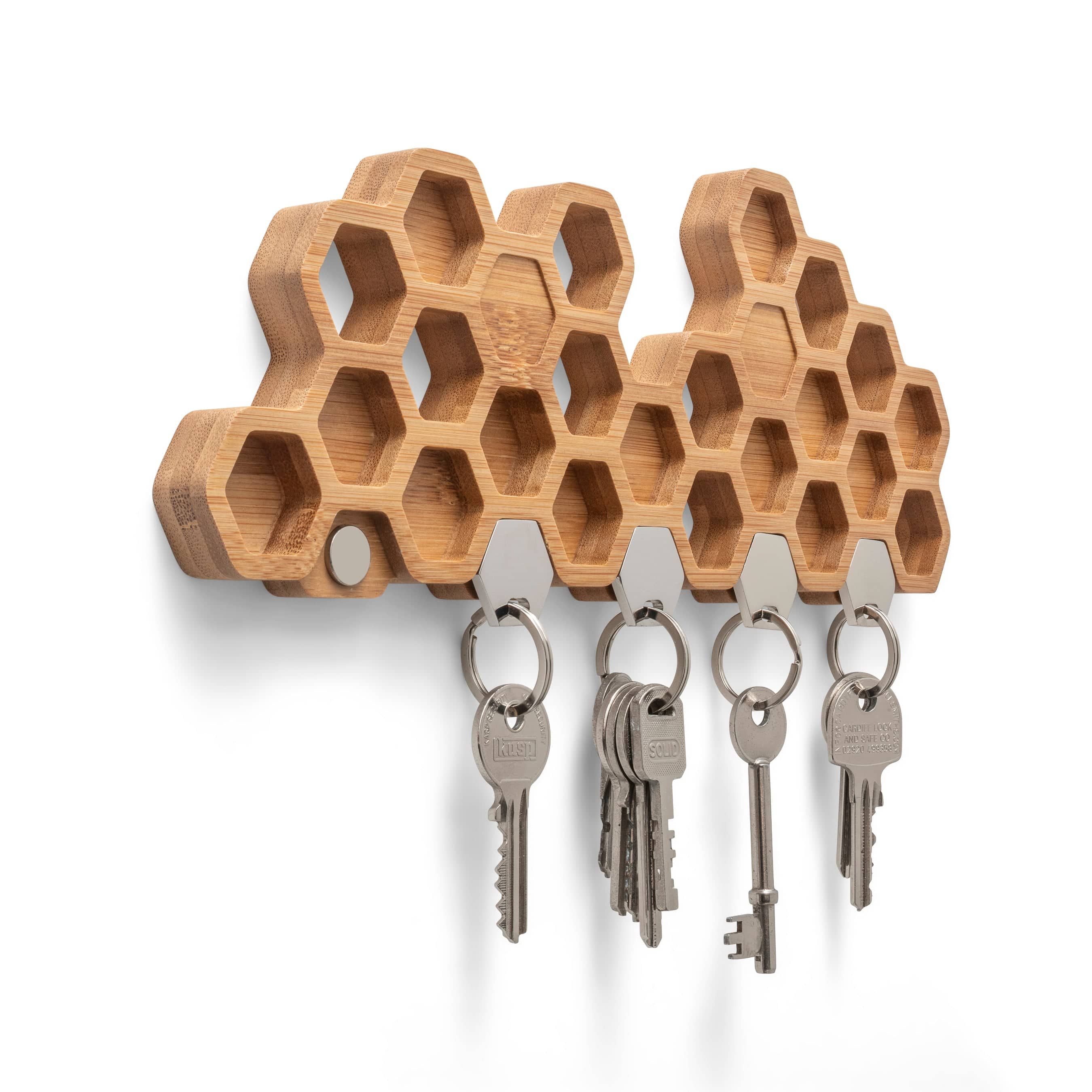 Honeycomb Bamboo Key Holder – Magnetic Wall-Mounted Key Rack